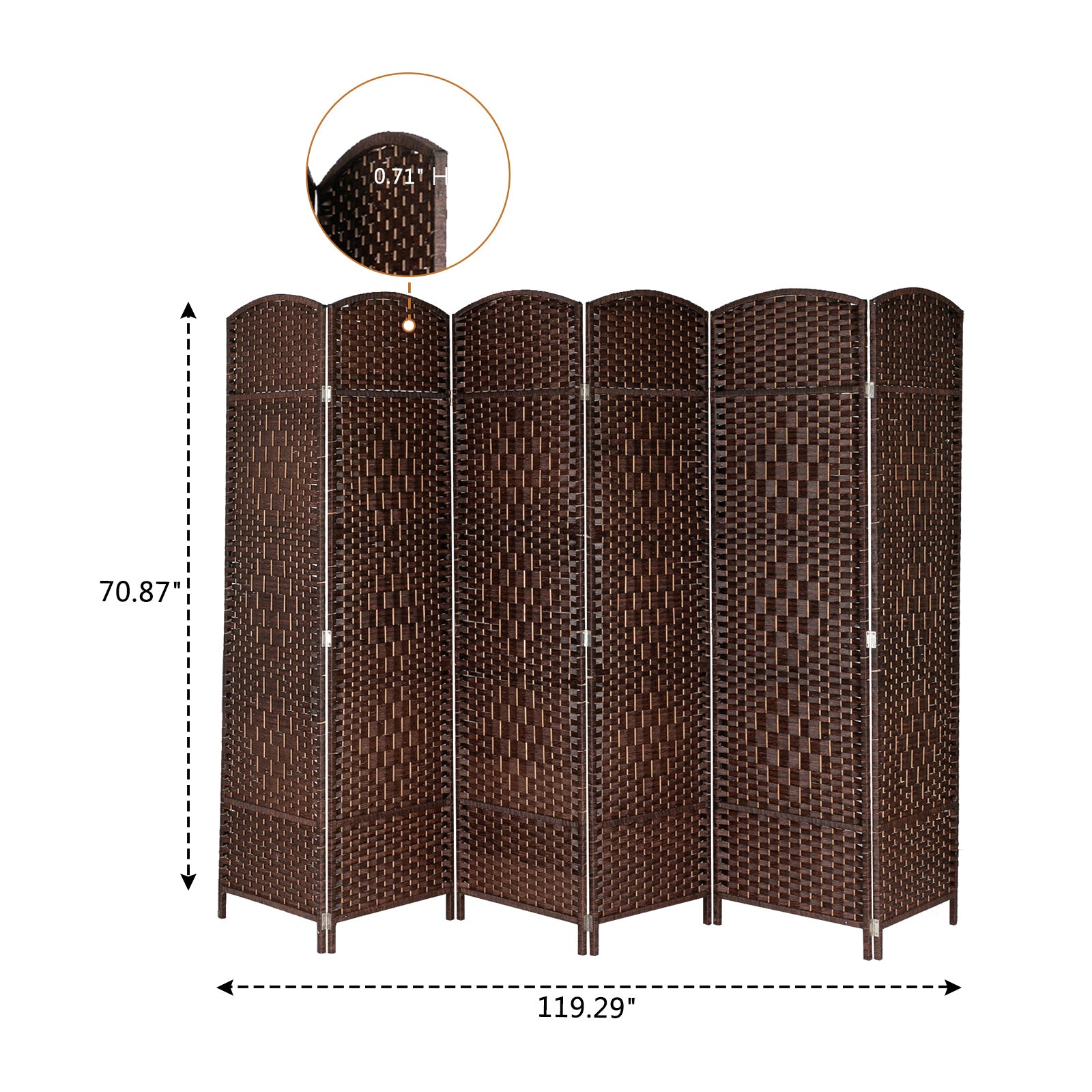 Room Divider, Weave Fiber Extra Wide Room Divider, Double Hinged,6 Panel Room Divider & Folding Privacy Screens, Freestanding Room Dividers RT