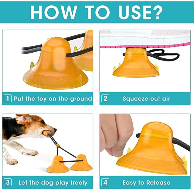 Two Suction Cup Tug Dog Toy, Dog Self-Playing Tug of War Pet Molar Bite Toy with Suction pup tug Toy, Chew Ball Dog Rope Toy for Biting and Food Dispensing