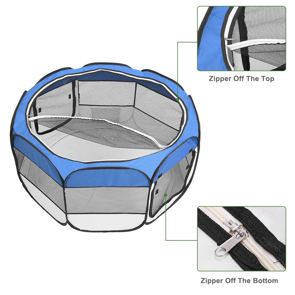 36" S Portable Foldable Pet playpen Exercise Pen Kennel + Carrying Case for Larges Dogs Small Puppies/Cats | Indoor/Outdoor Use | Water Resistant Blue YF