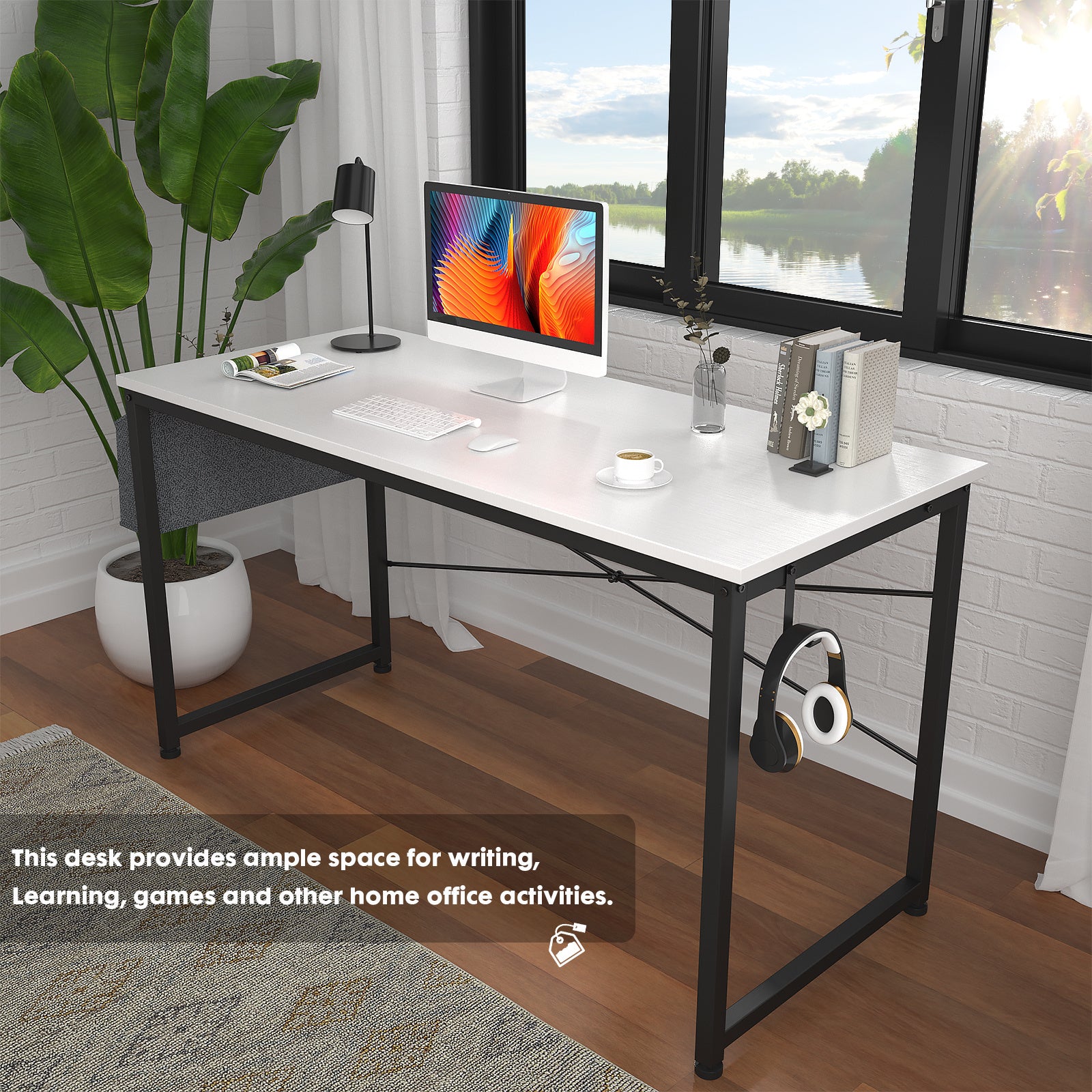 Free shipping Computer Desk 47 inch Home Office Writing Study Desk, Modern Simple Style Laptop Table with Storage Bag multicolor