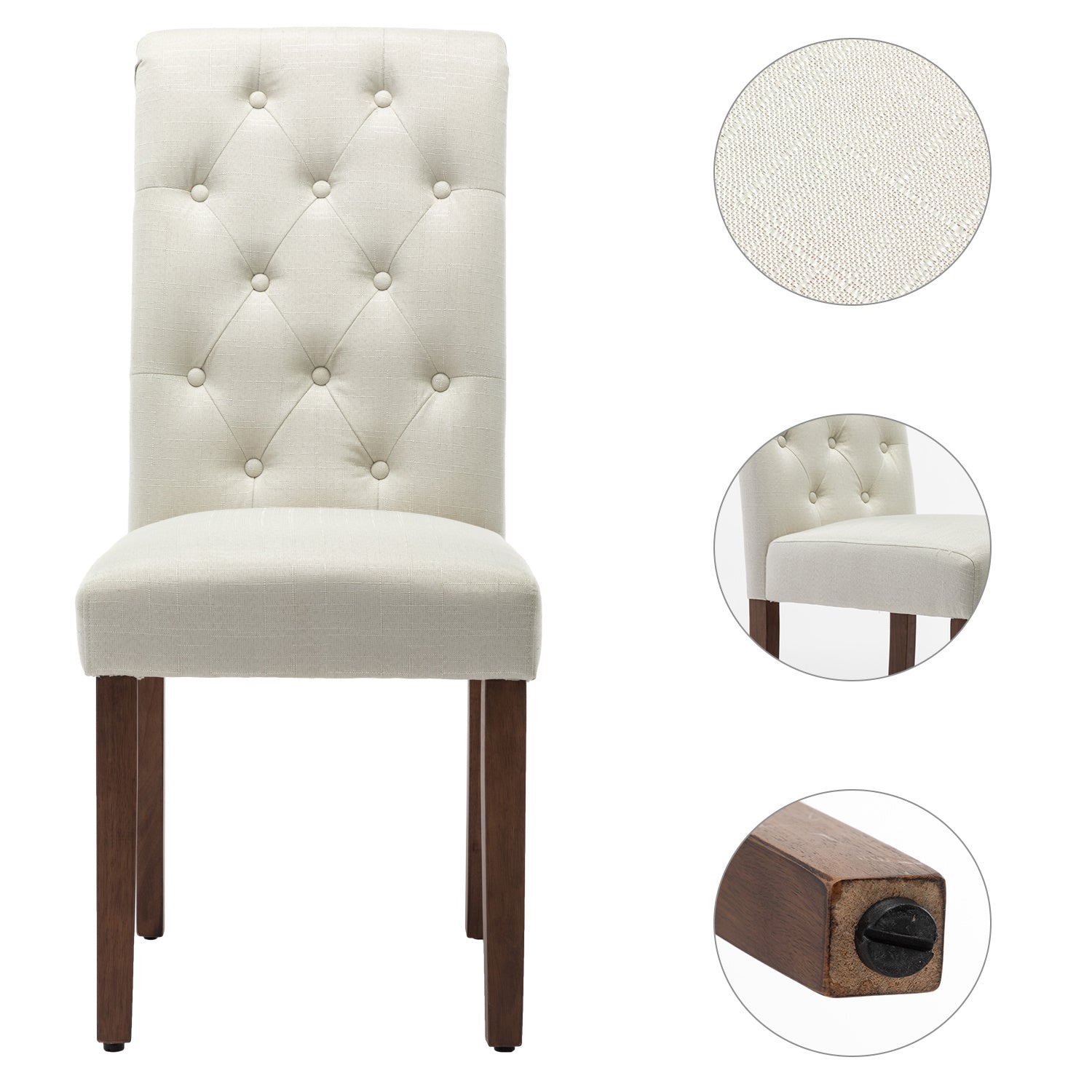 Free Shipping Qwork Furniture Classic Fabric Dining Chair with Wooden Legs - Set of 2