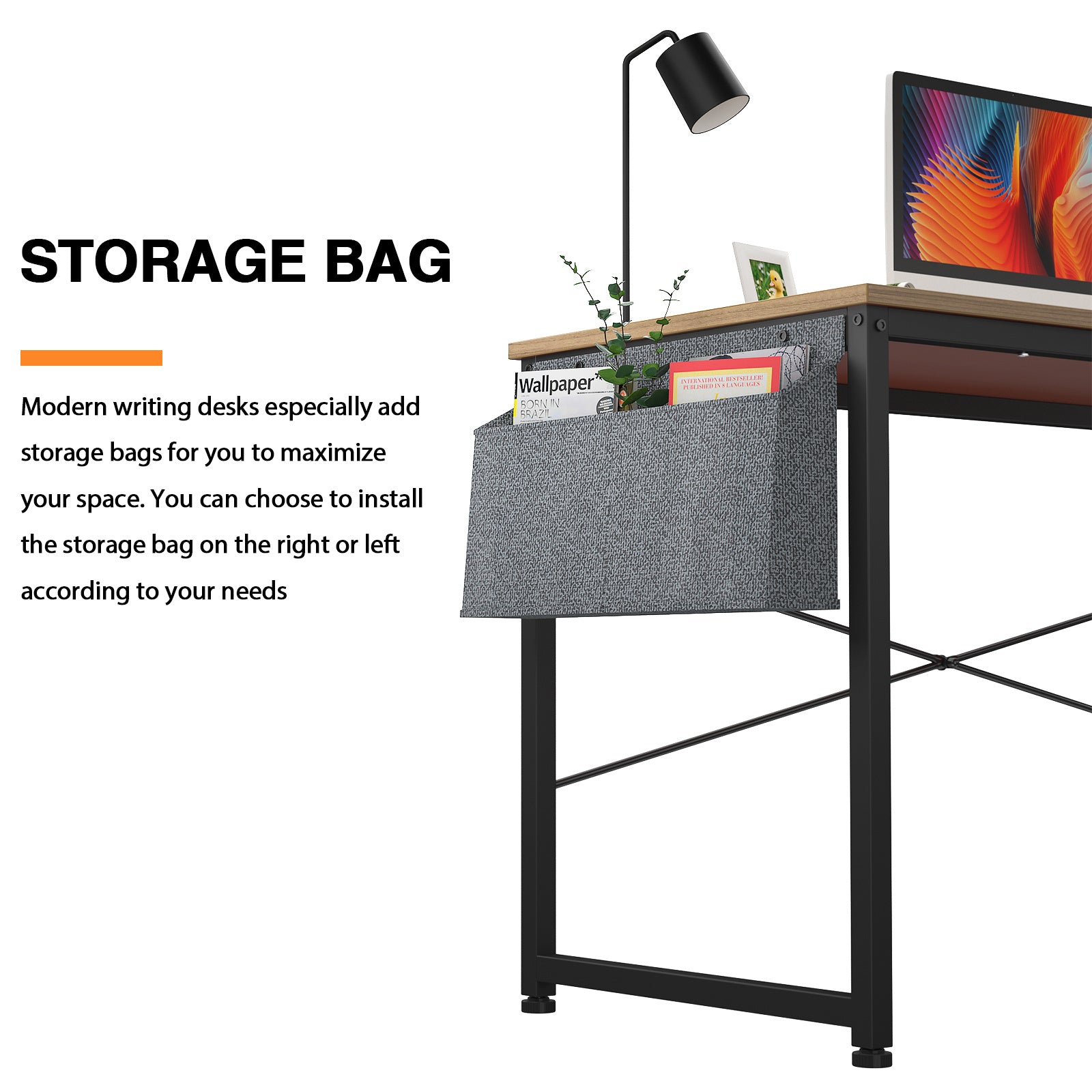 Free shipping Computer Desk 47 inch Home Office Writing Study Desk, Modern Simple Style Laptop Table with Storage Bag multicolor