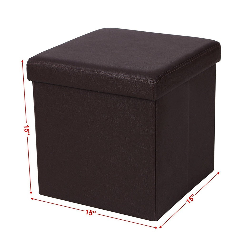 15" Folding Storage Ottoman Cube Footrest Stool Coffee Table Puppy Step Faux Leather