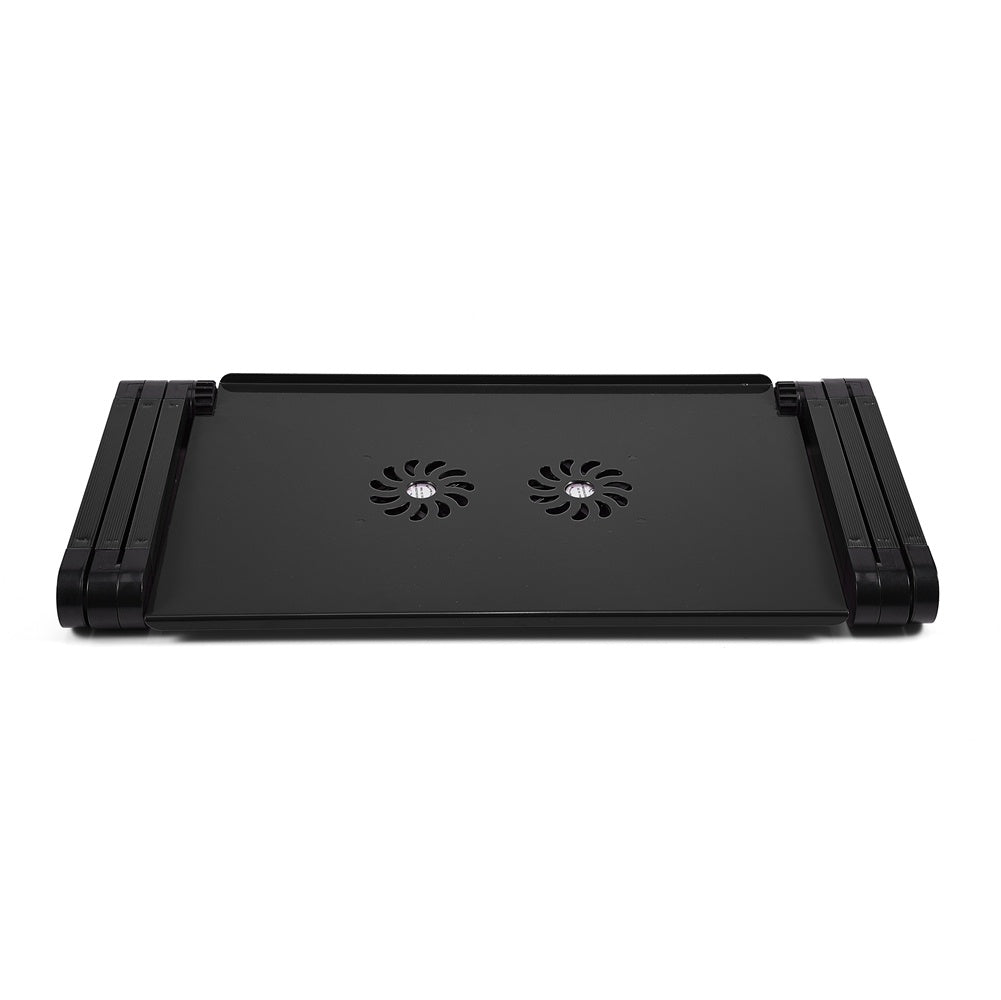 360° Adjustable Foldable Laptop Desk Table Stand Holder w/ Cooling Dual Fan Mouse Boad Black YJ