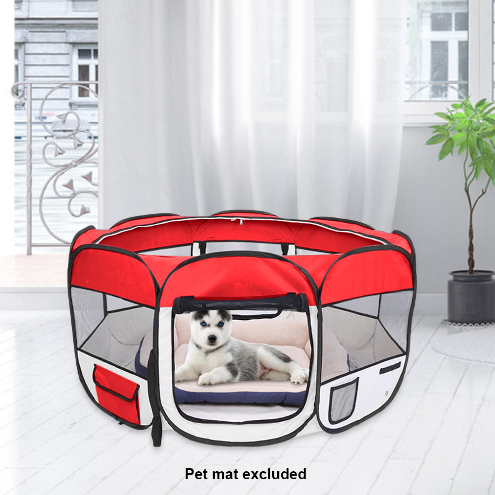 45" M Portable Foldable Pet playpen Exercise Pen Kennel + Carrying Case for Larges Dogs Small Puppies/Cats | Indoor/Outdoor Use | Water Resistant  Red YF