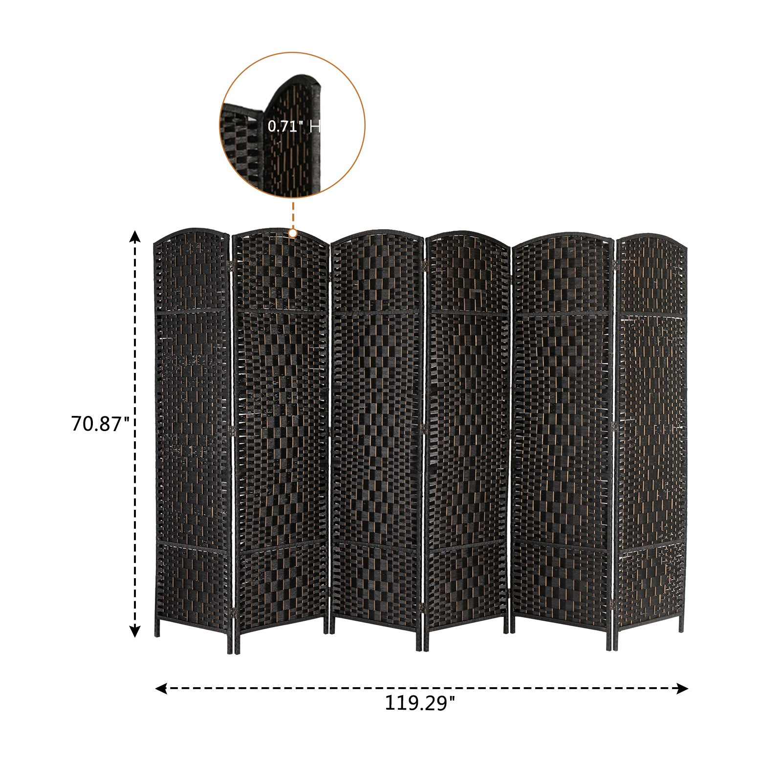 Room Divider, Weave Fiber Extra Wide Room Divider, Double Hinged,6 Panel Room Divider & Folding Privacy Screens, Freestanding Room Dividers RT
