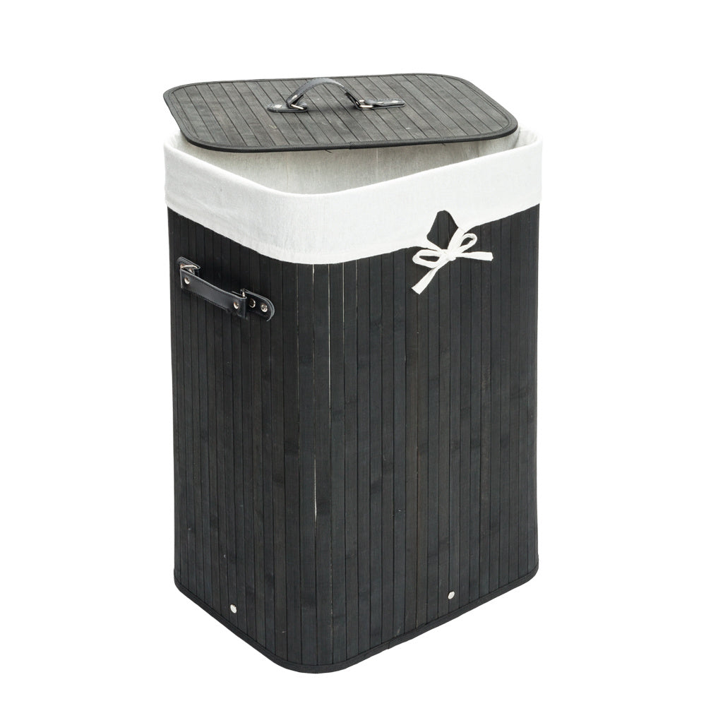 Bamboo Laundry Hamper, Single Lattice Folding Cloth Storage Basket Dirty Clothes Hamper, Collapsible Hamper with Lid and Removable Lining RT