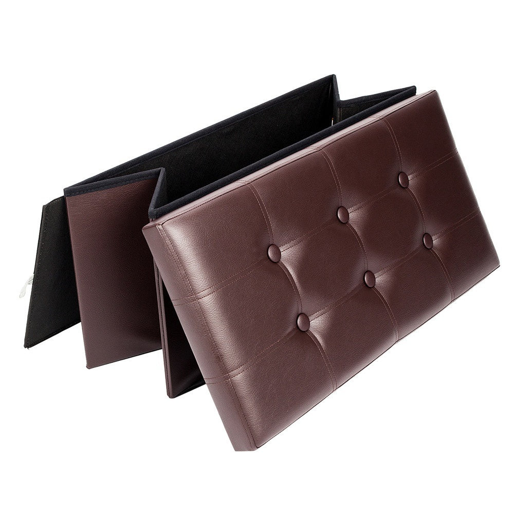 30" Folding Storage Ottoman Bench, Faux Leather Footrest for Living Room, End of Bed Bench with Padded Seat