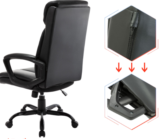 Free Shipping High Back Office Chair - Executive Bonded Leather Computer Desk Swivel Task Chair W/Rocking Function, Black