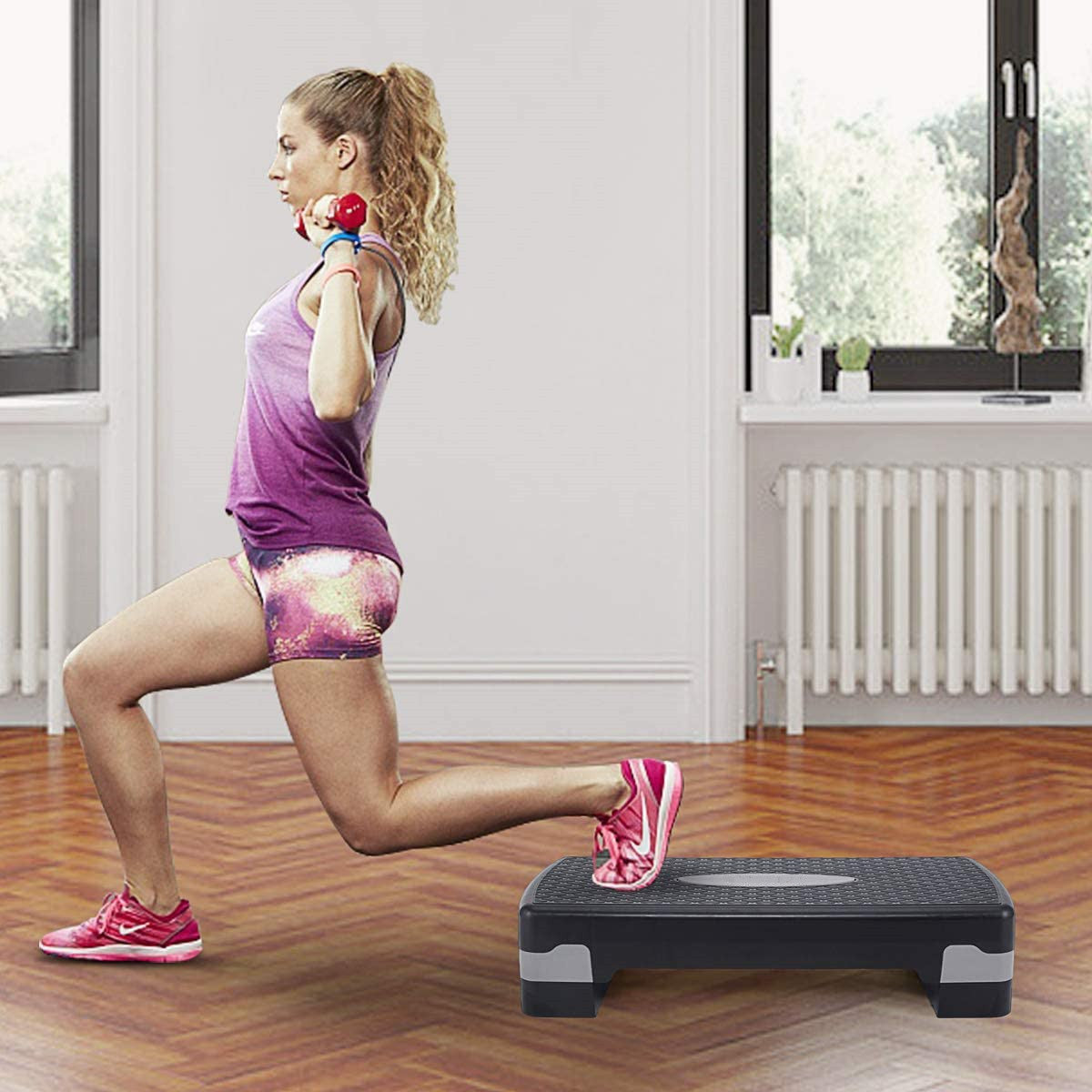 Free shipping New 27'' Fitness Aerobic Step Adjust 4" - 6" Exercise Stepper w/Risers Home Gym (Red&Grey) YJ