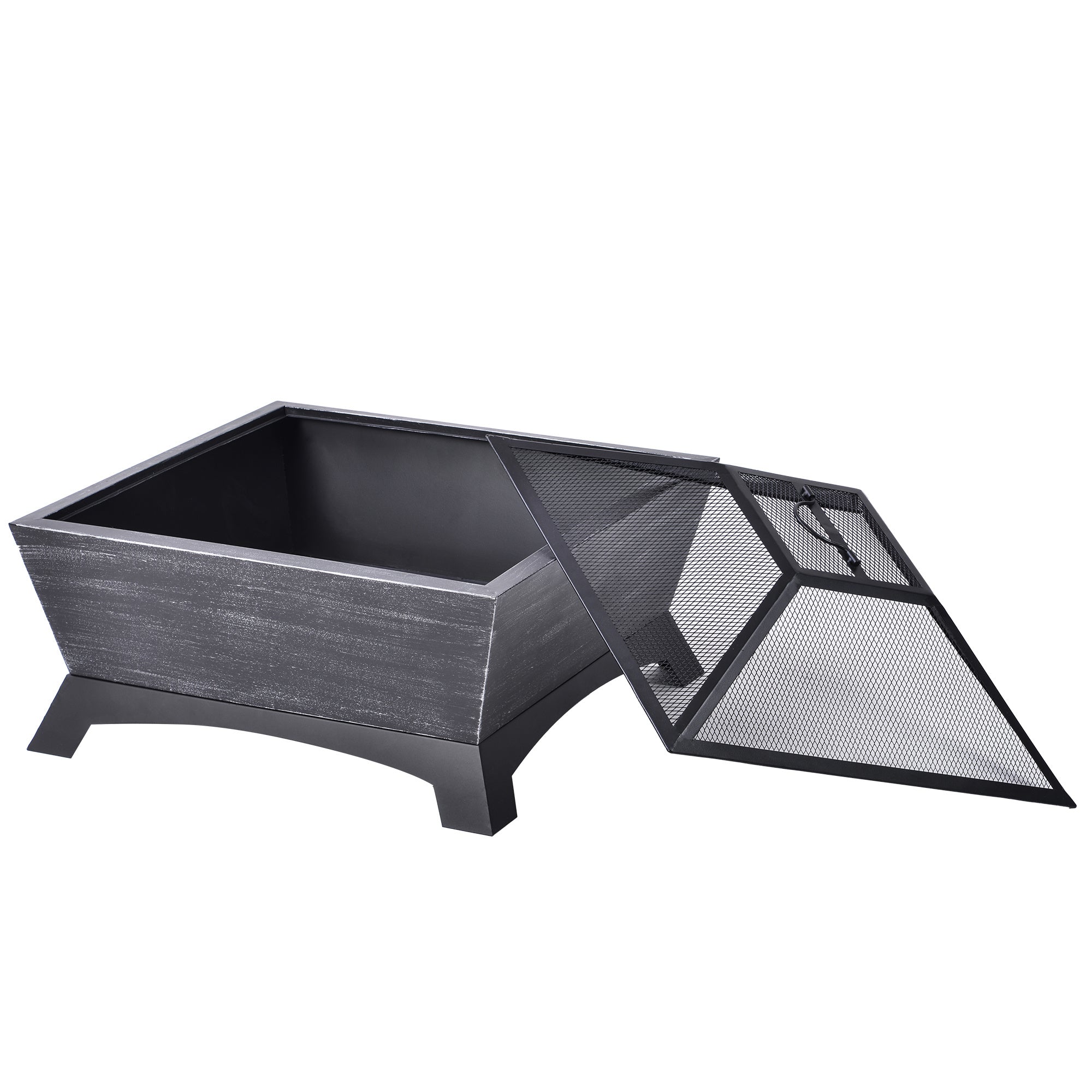Free shipping Quality Steel Fire Pit with Log Poker, Mesh Screen for Outdoor Living, Family Use, Dark Gray