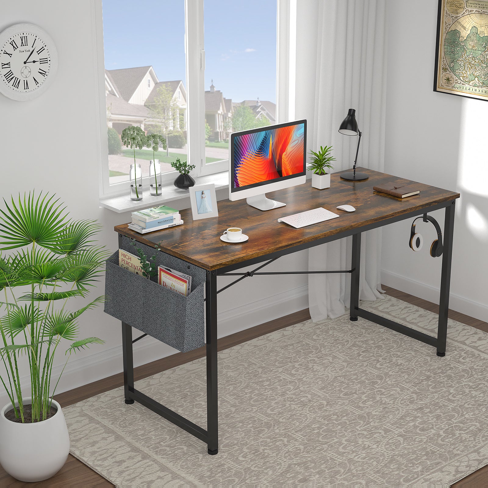 Free shipping Computer Desk 47 inch Home Office Writing Study Desk, Modern Simple Style Laptop Table with Storage Bag multicolor