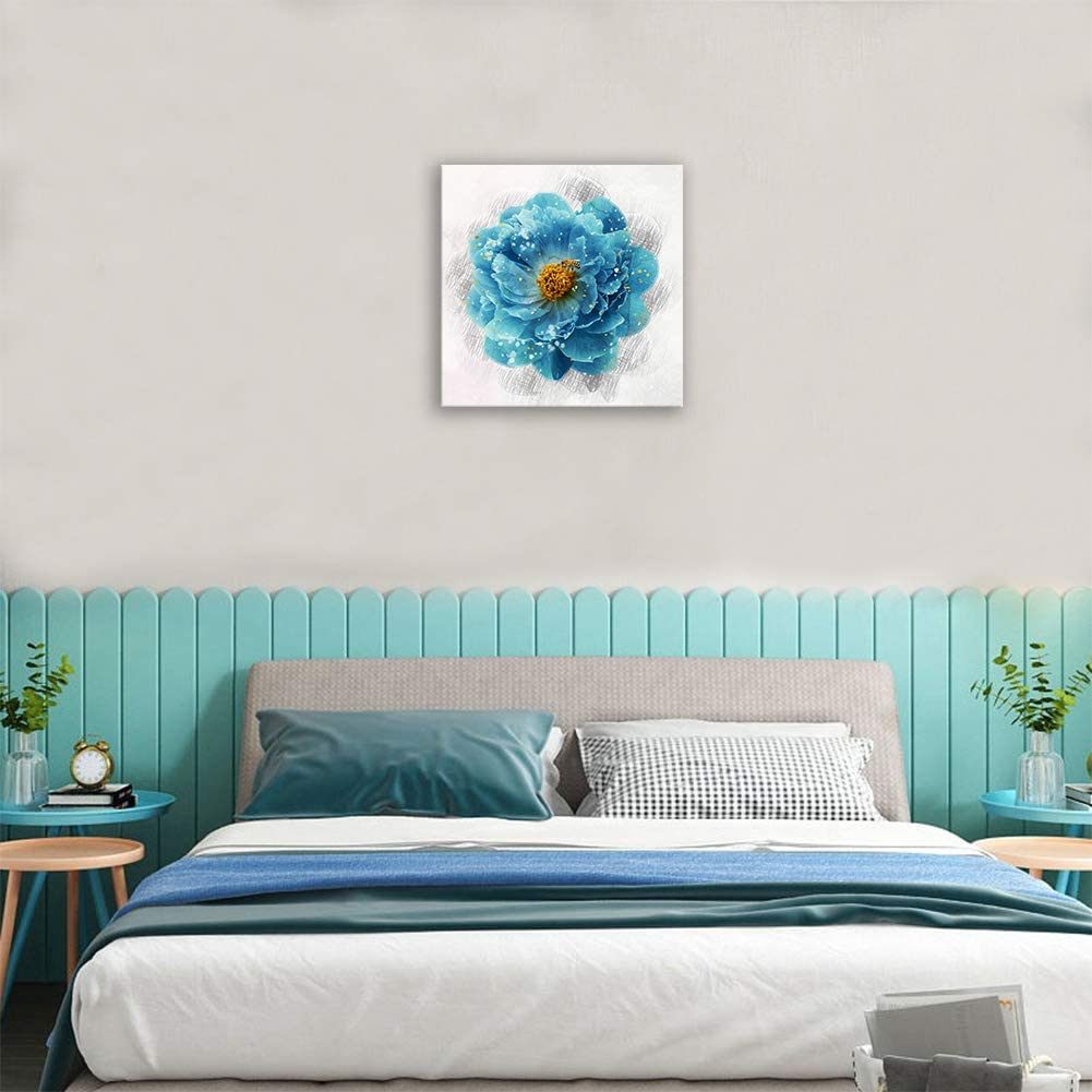 Blue Flower Canvas Wall Art Bee on The Flower Prints Canvas Floral Picture Modern Wall Art Beautiful Blue Wall Paintings for Bathroom Bedroom Home Decorations