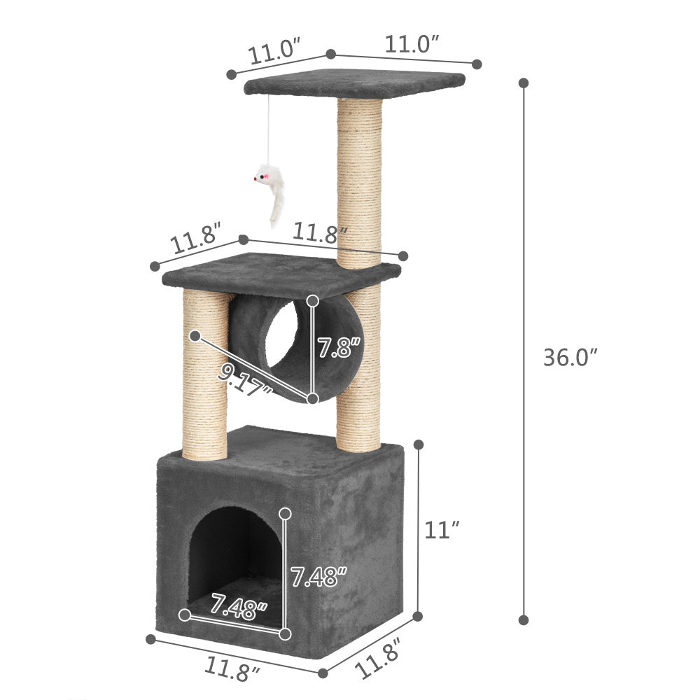 36" Stable Cute Sisal Cat Climb Holder Cat Tower Gray YF