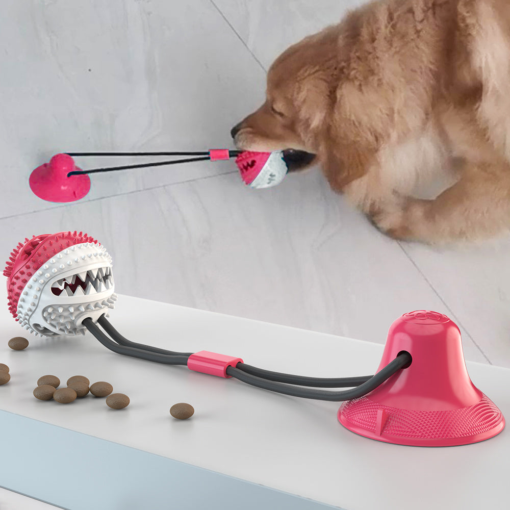 Dog Molar Bite Toy Multifunction Pet Chew Toys with Suction Cup Doggy Pull Ball for Dogs Cats Cleaning Tooth Food Dispenser NEW