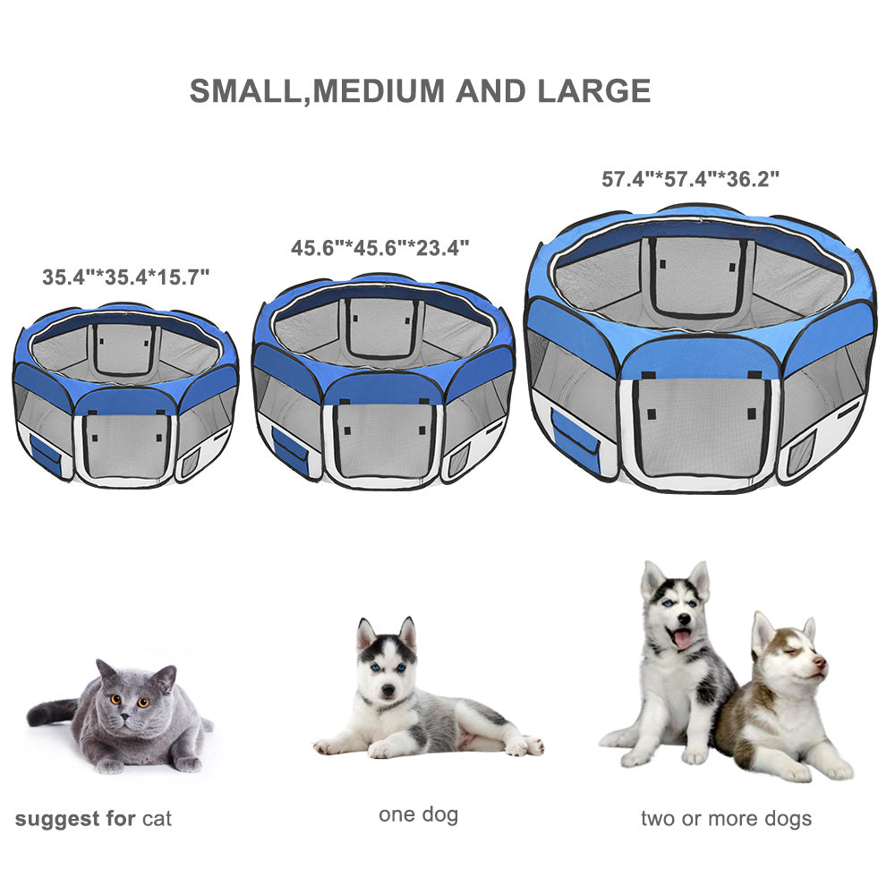 36" S Portable Foldable Pet playpen Exercise Pen Kennel + Carrying Case for Larges Dogs Small Puppies/Cats | Indoor/Outdoor Use | Water Resistant Blue YF