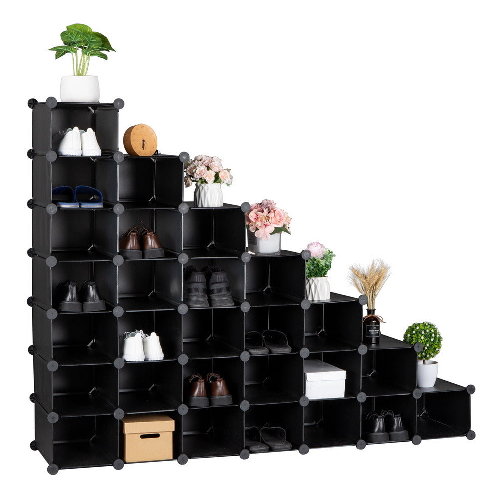 7-Tier Shoe Rack, Space Saving 28-Pair Plastic Shoe Units, Cabinet Storage Organizer, Ideal for Entryway Hallway Bathroom Living Room and Corridor XH