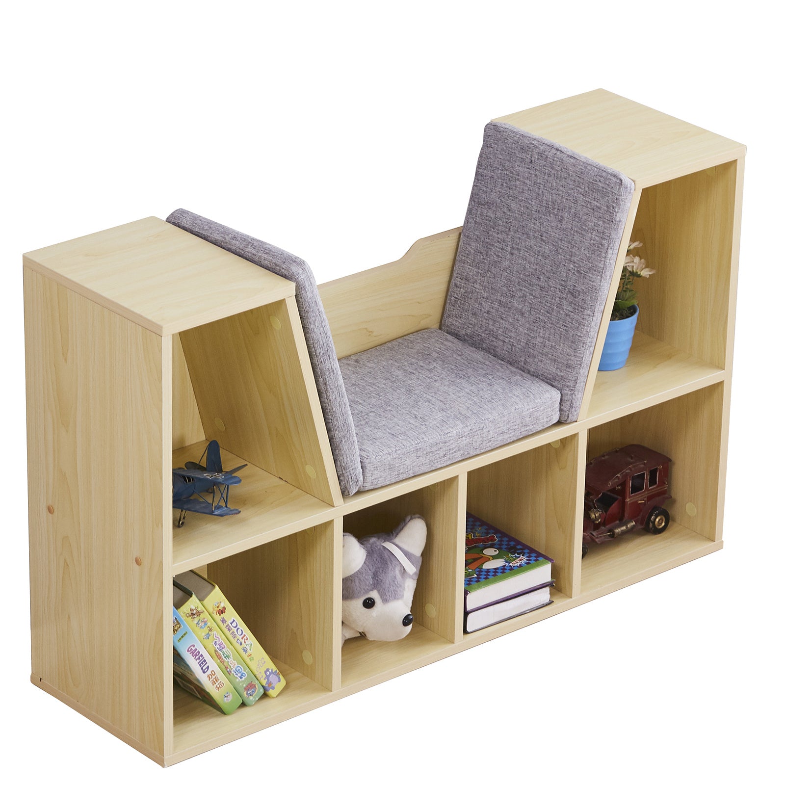 6-Cubby Kids Bookcase, Multi-Purpose Storage Organizer Cabinet Shelf for Children Dark Natural Color RT