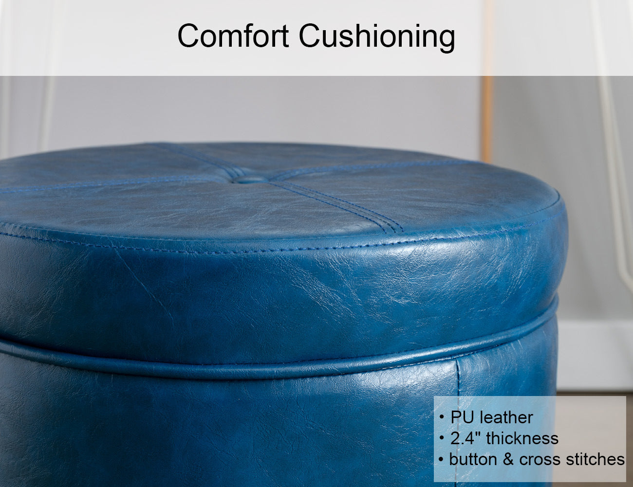 CoVibrant Velvet Vanity Stool with Storage and Tray Mid Century Small Round Ottoman for Bedroom Makeup Desk Living Room