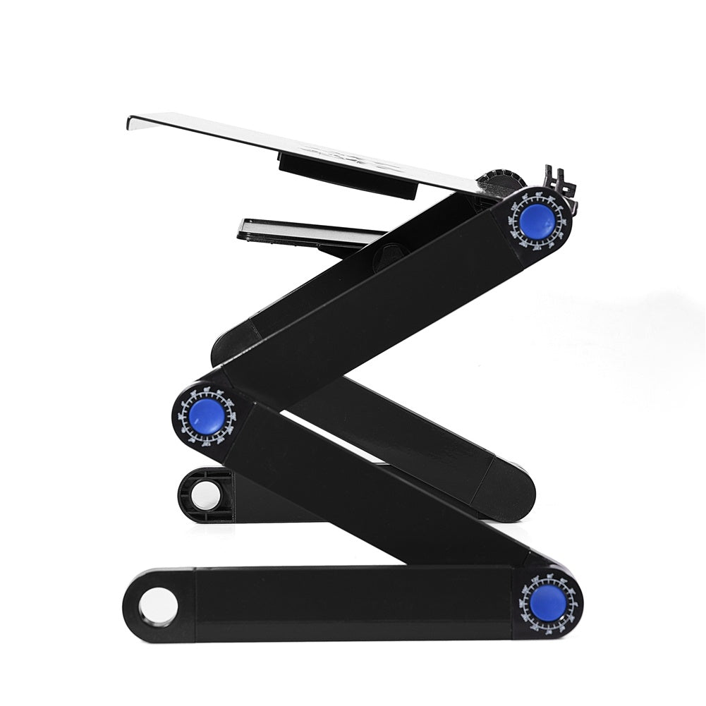 360° Adjustable Foldable Laptop Desk Table Stand Holder w/ Cooling Dual Fan Mouse Boad Black YJ