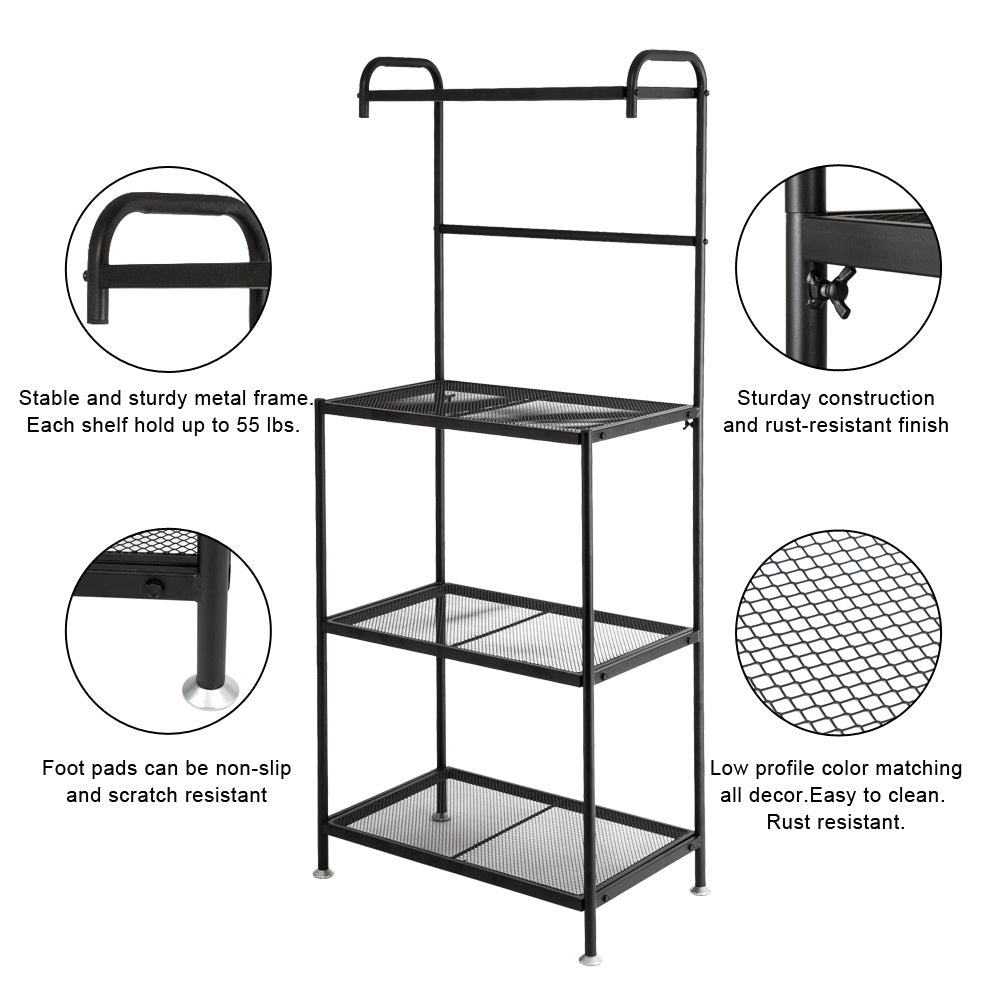 Kitchen Shelf,4-Tier Metal Baker's Rack Organizer Stand Shelf Kitchen Microwave Cart Storage Countertop Dorm Microwave Stand Kitchen Storage Shelving for Kitchen,Black RT
