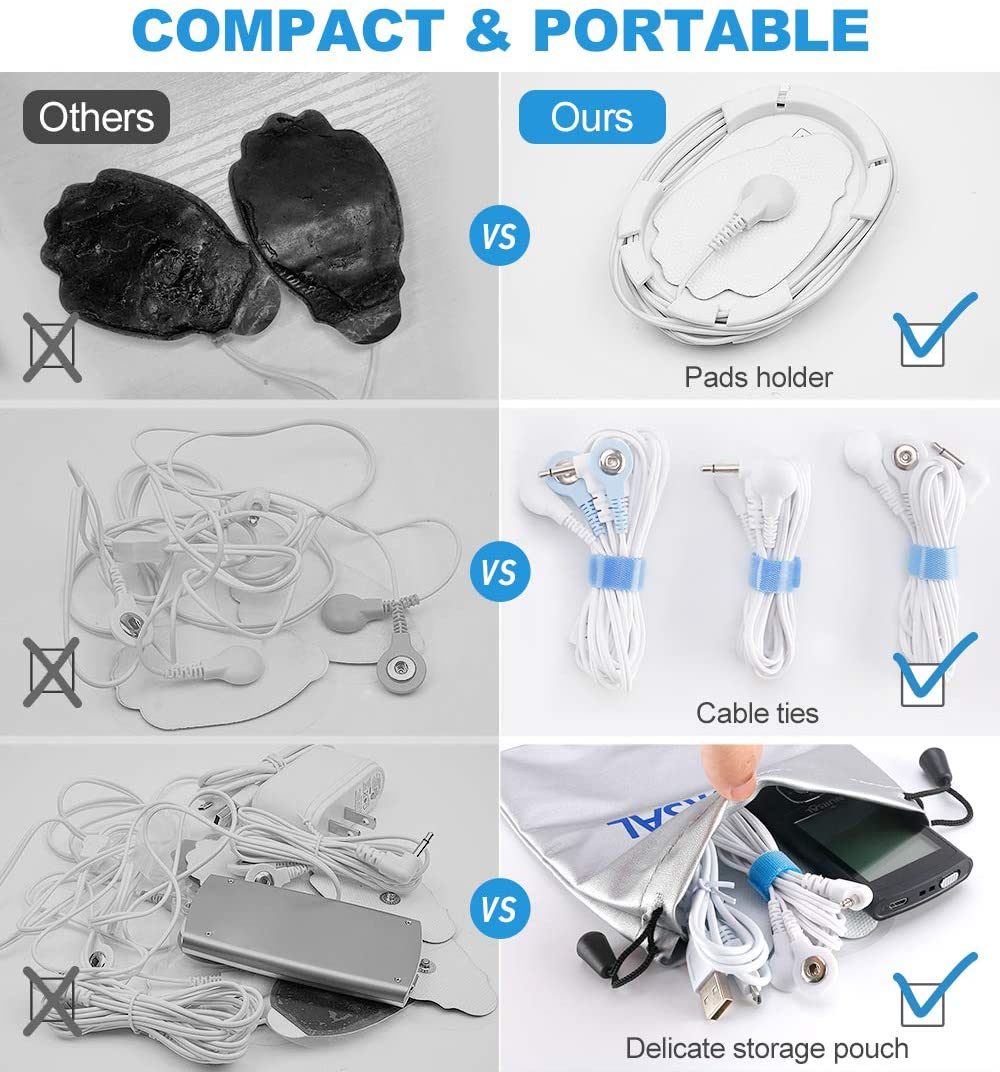 NURSAL Dual Channel EMS TENS Unit 24 Modes Muscle Stimulator for Pain Relief & Muscle Strength,14 Pcs Electrode Pads