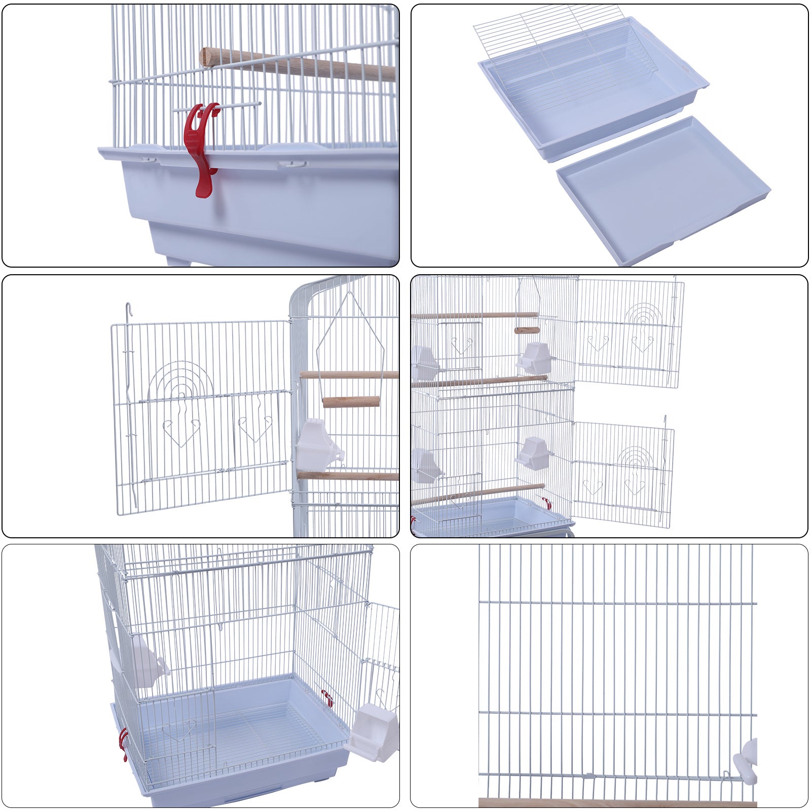 59" Bird Cage Pet Supplies Metal Cage with Rolling Stand White YF