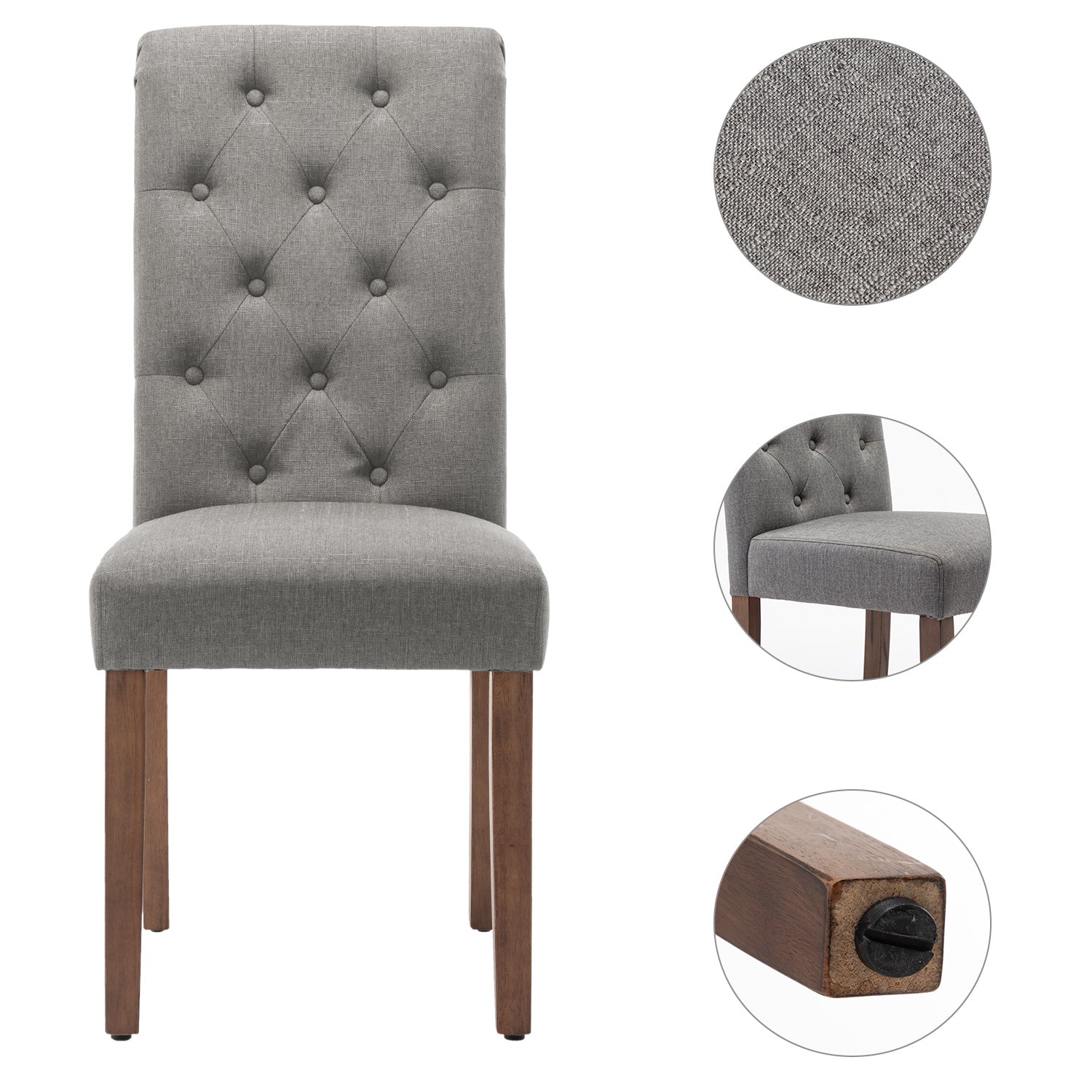 Free Shipping Qwork Furniture Classic Fabric Dining Chair with Wooden Legs - Set of 2