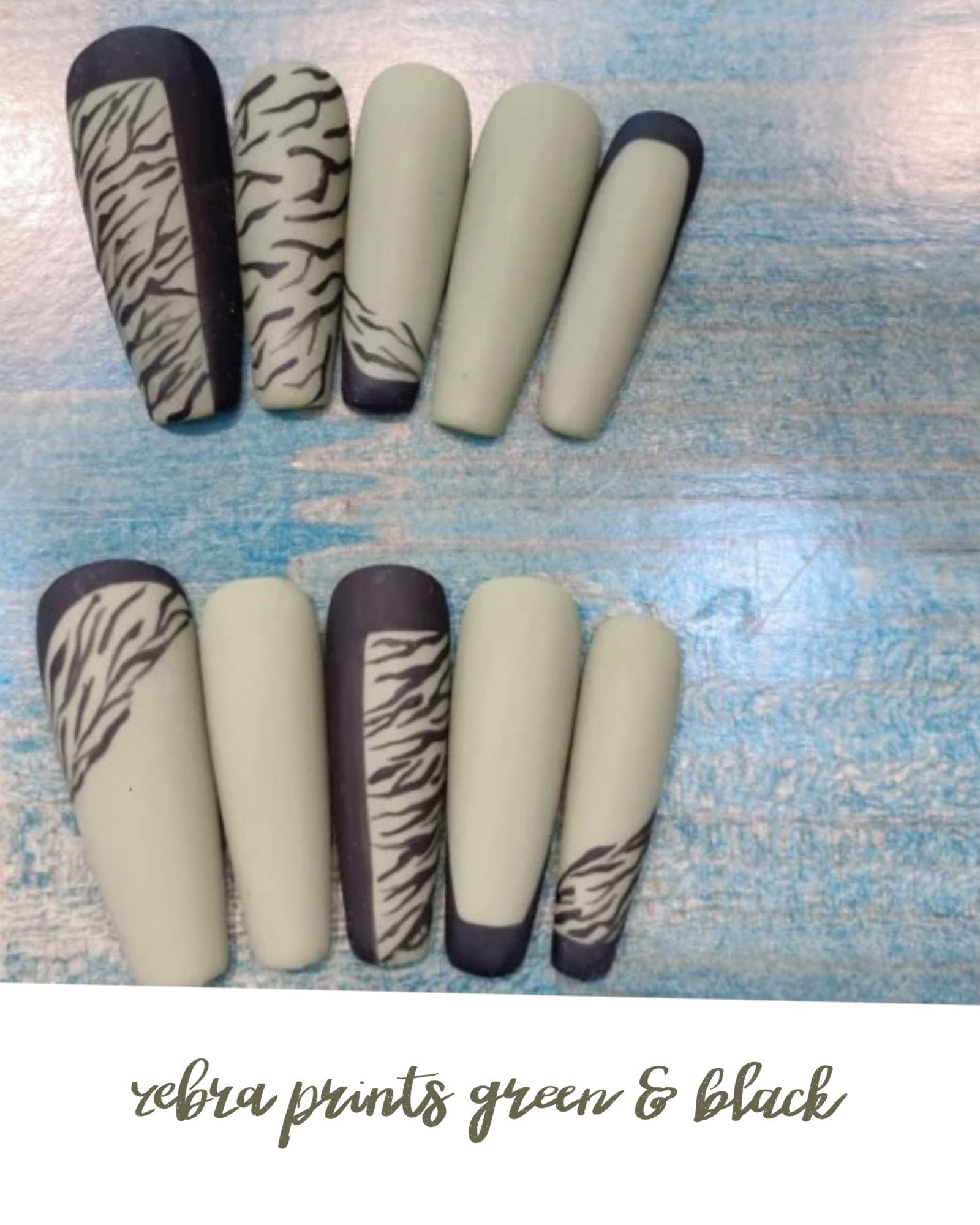 Zebra Prints green & black coffin nails/ballerina nails/press on/fake nails