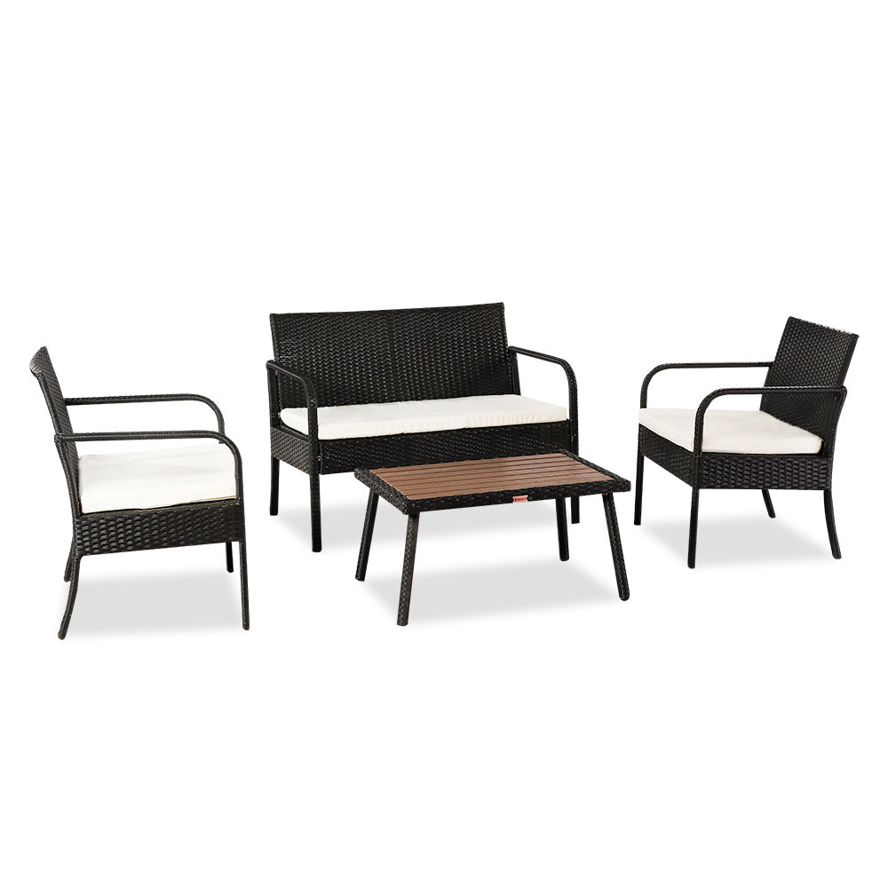 Free shipping 4 Pieces Outdoor Leisure Rattan Furniture Rattan Chair Small Four-piece Coffee Table Solid Wood Coffee Table-Black YJ
