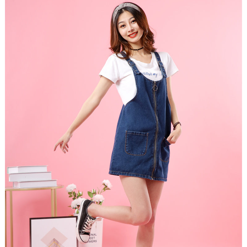 pretty fashion polyester blue denim dress women summer short dress