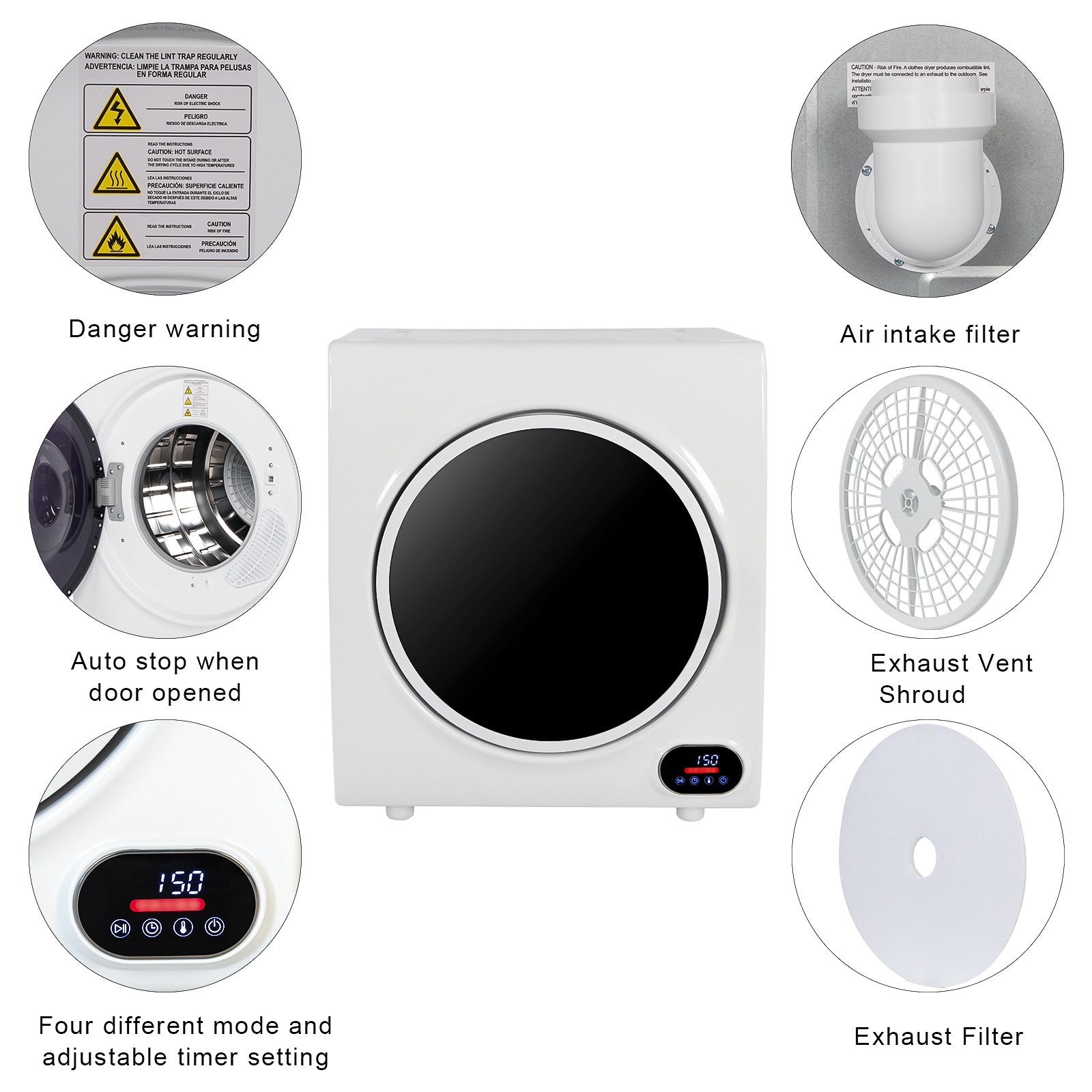 Free shipping ZOKOP GYJ40-88C1-E Compact Portable Household Clothes Dryer 2.6CUFT Drum Dryer with LED Display -White 110V 4KG YJ