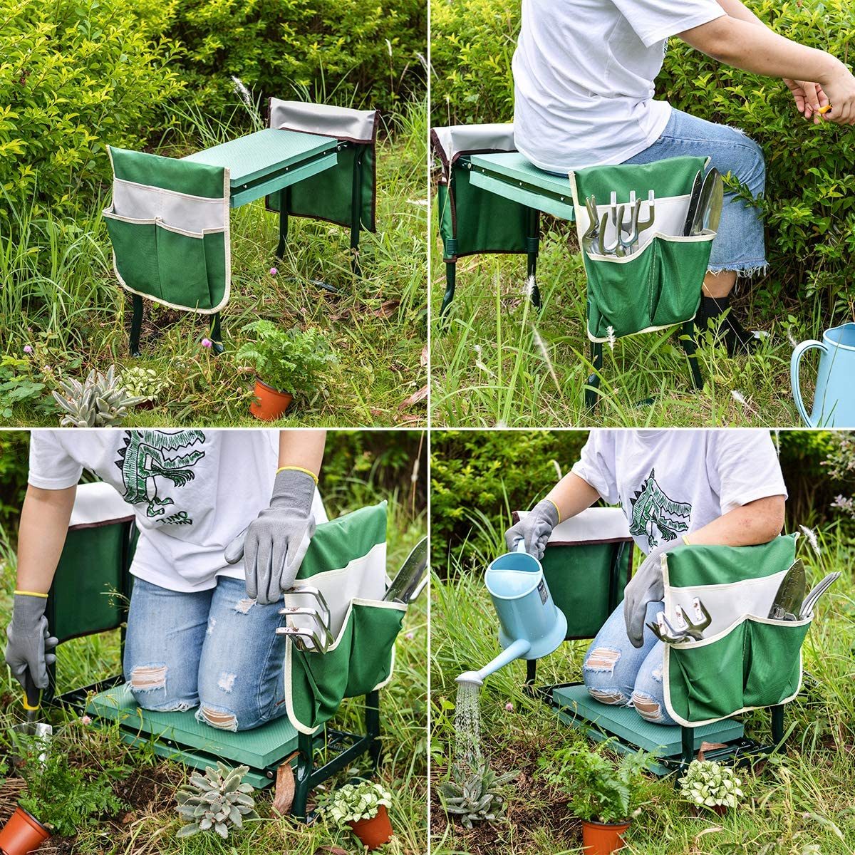 Garden Kneeler and Seat with 2 Bonus Tool Pouches - Portable Garden Bench EVA Foam Pad with Kneeling Pad for Gardening - Sturdy, Lightweight and Practical - Protect Knees and Clothes When Gardening XH