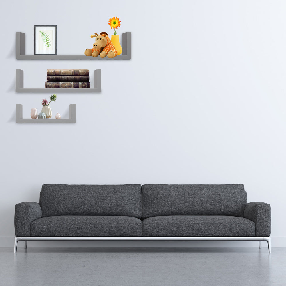 Set of 3, Floating Display Shelves Ledge Bookshelf Wall Mount Storage Gray Floating Shelves Wall Mounted - Decorative Storage Shelf, Multi-use Home Studio Furniture RT