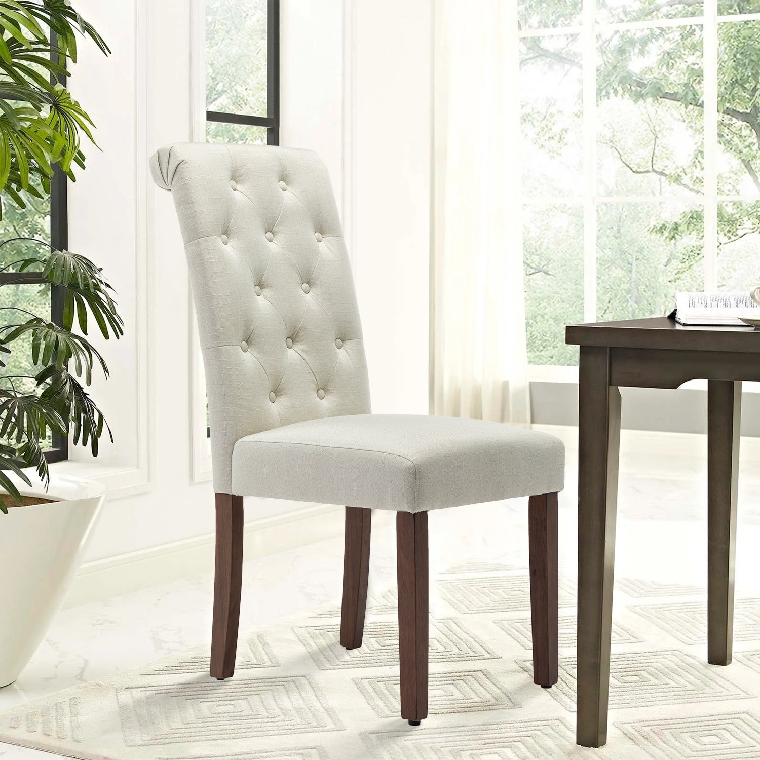 Free Shipping Qwork Furniture Classic Fabric Dining Chair with Wooden Legs - Set of 2