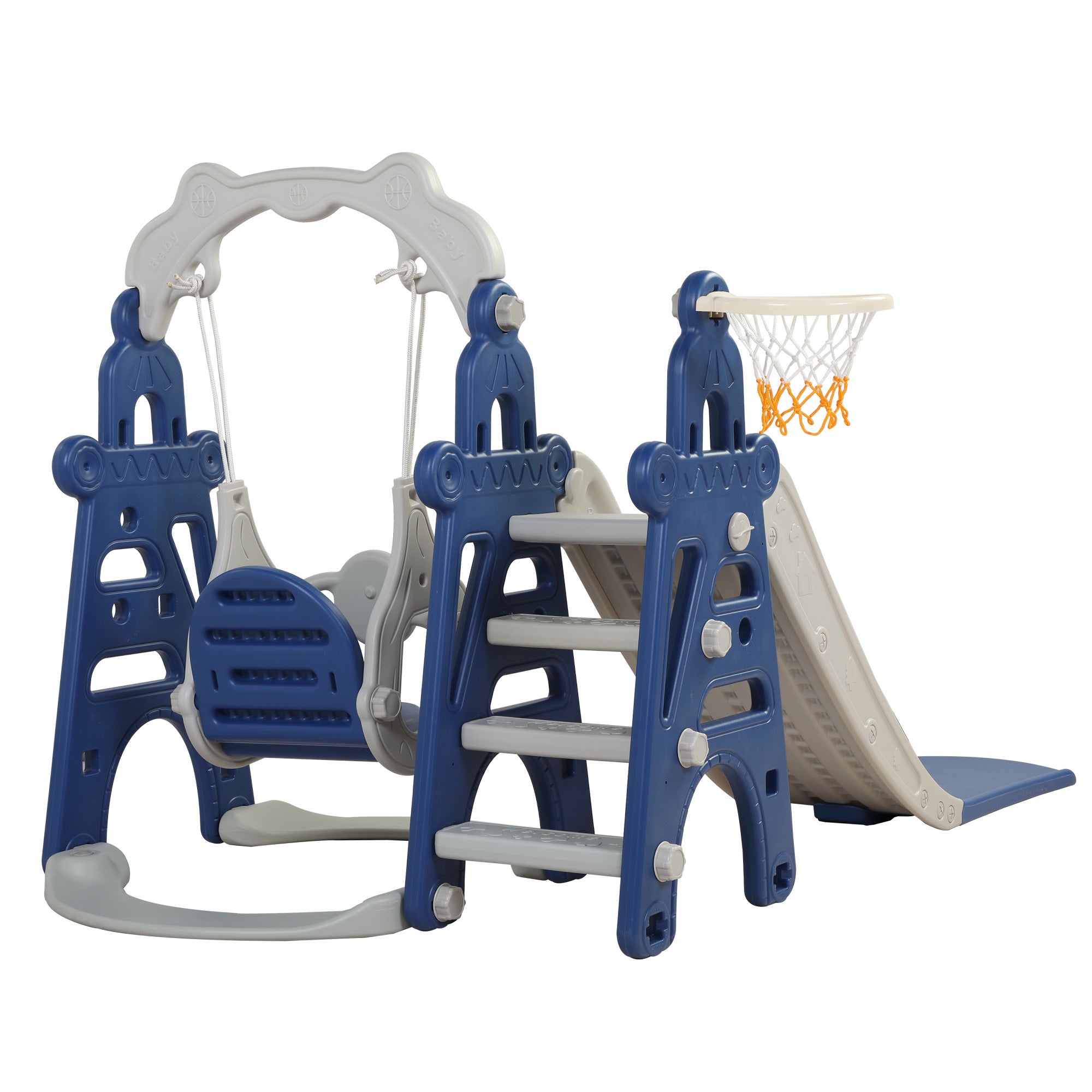 Children Slide Swing Set, 3-in-1 Combination Activity Center Freestanding Slides Playset for Kids Indoor Toddler Climbing Stairs Toy with Basketball Hoop Game Outdoor Playground XH