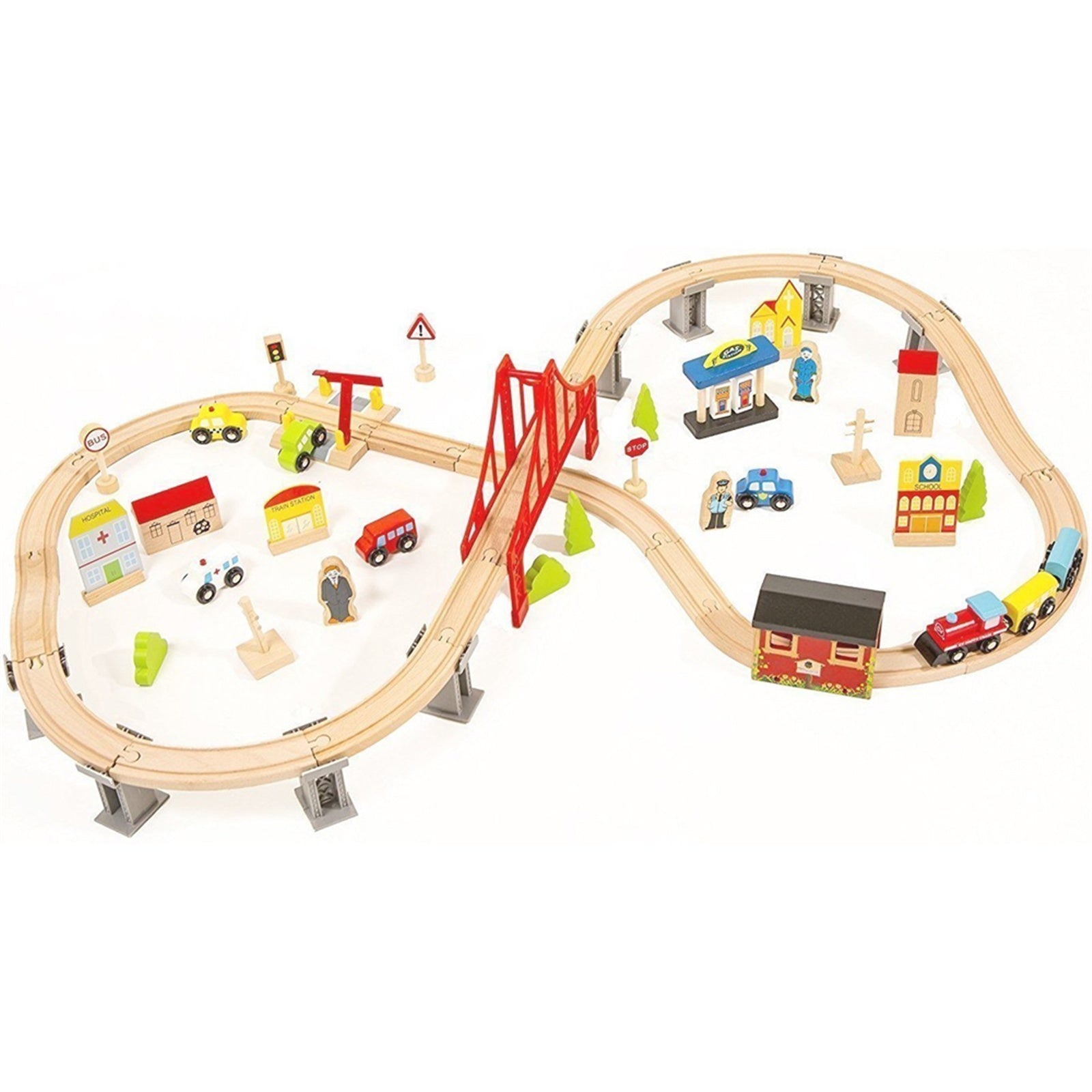70pcs Wooden Train Set Learning Toy Kids Children Fun Road Crossing Track Railway Play Multicolor YF