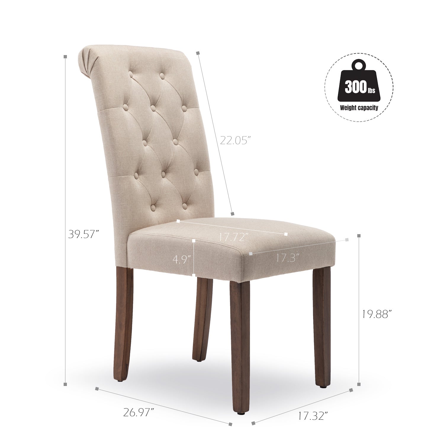 Free Shipping Qwork Furniture Classic Fabric Dining Chair with Wooden Legs - Set of 2