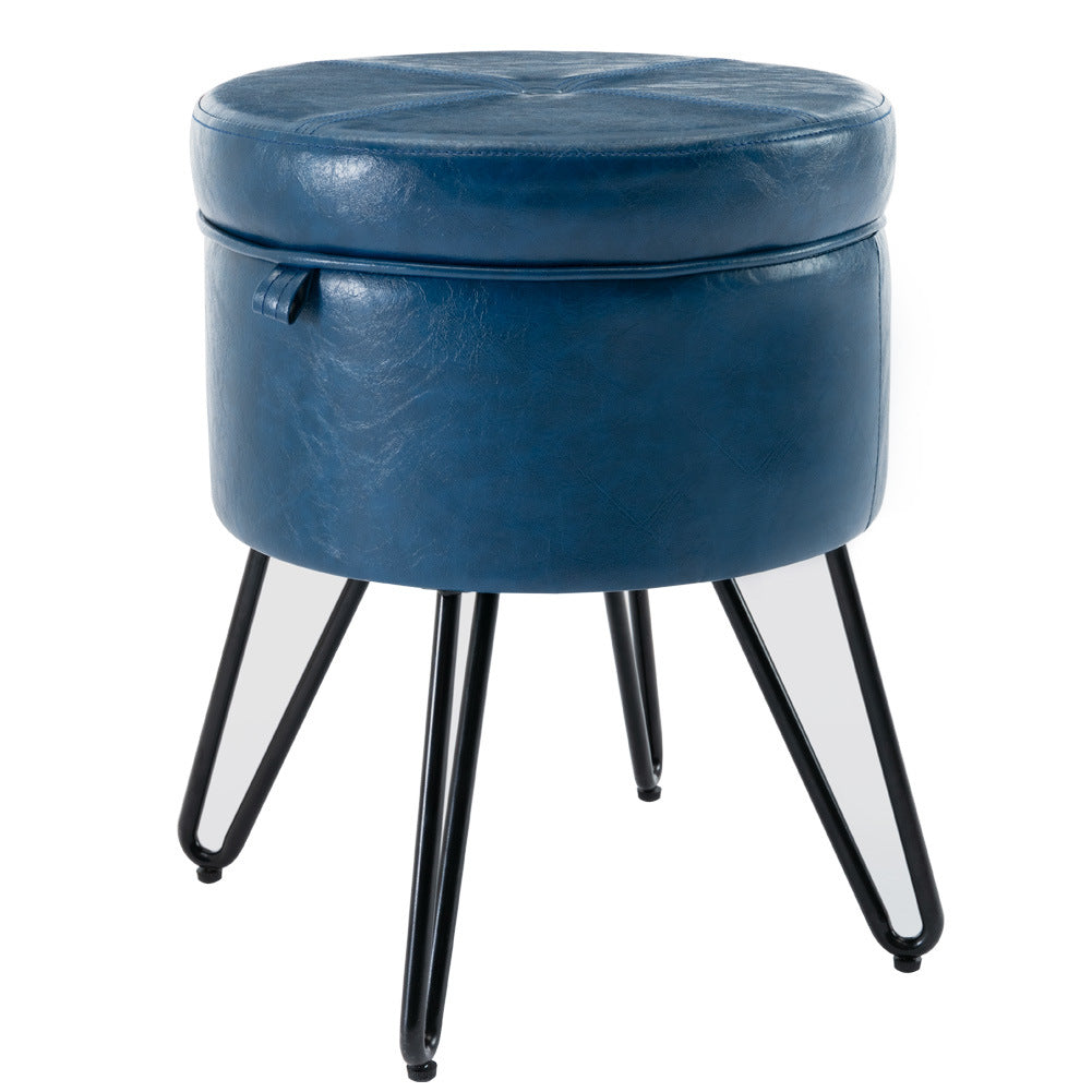 CoVibrant Velvet Vanity Stool with Storage and Tray Mid Century Small Round Ottoman for Bedroom Makeup Desk Living Room