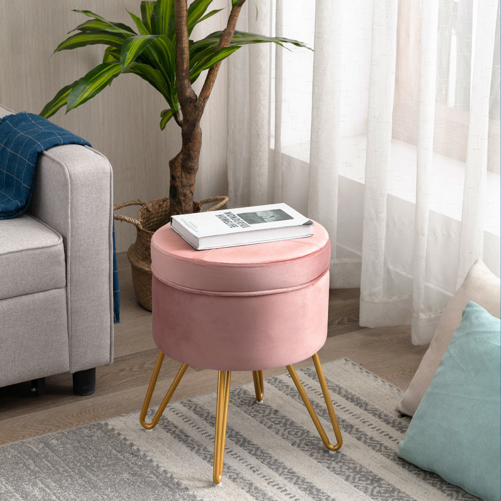 CoVibrant Velvet Vanity Stool with Storage and Tray Mid Century Small Round Ottoman for Bedroom Makeup Desk Living Room