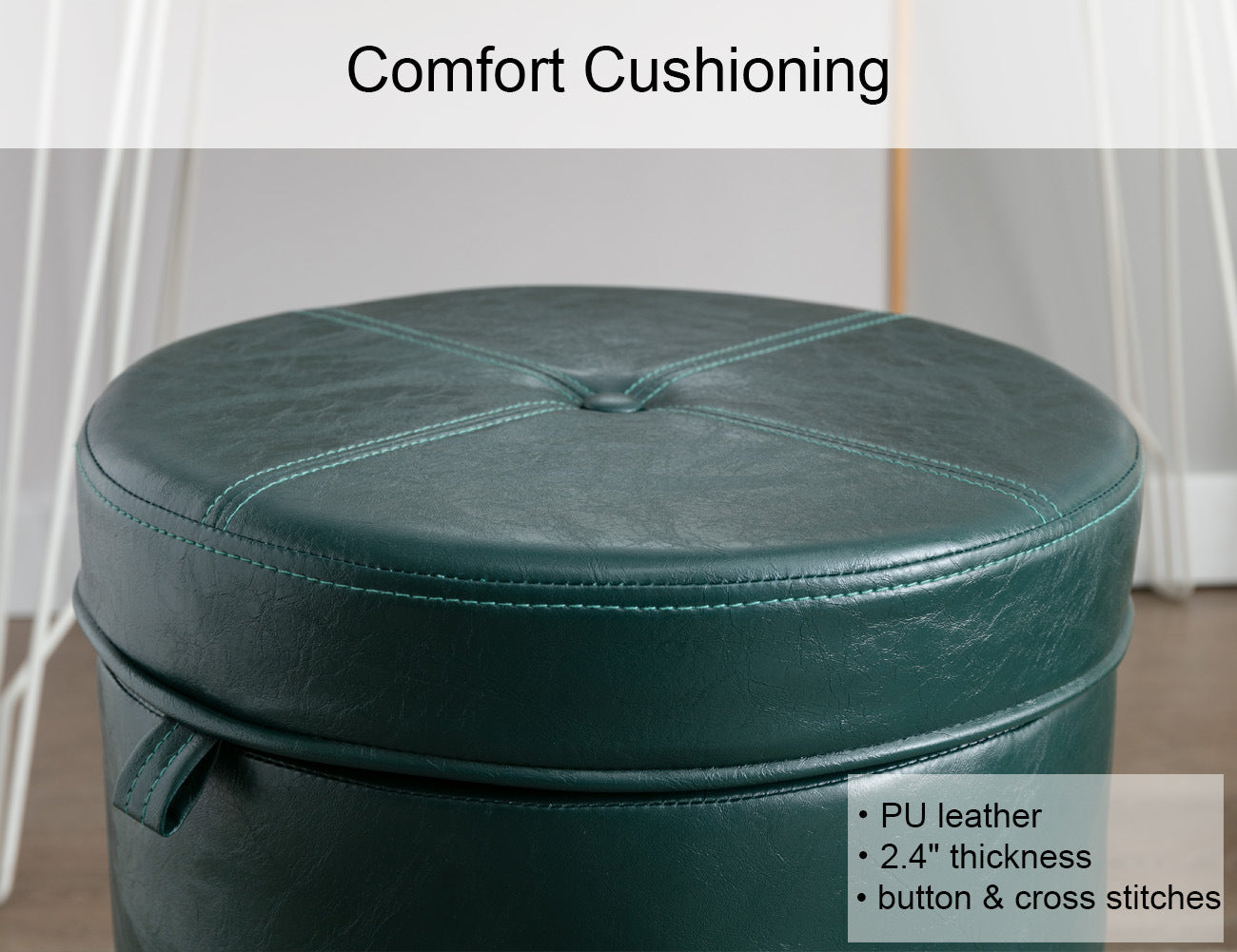 CoVibrant Velvet Vanity Stool with Storage and Tray Mid Century Small Round Ottoman for Bedroom Makeup Desk Living Room