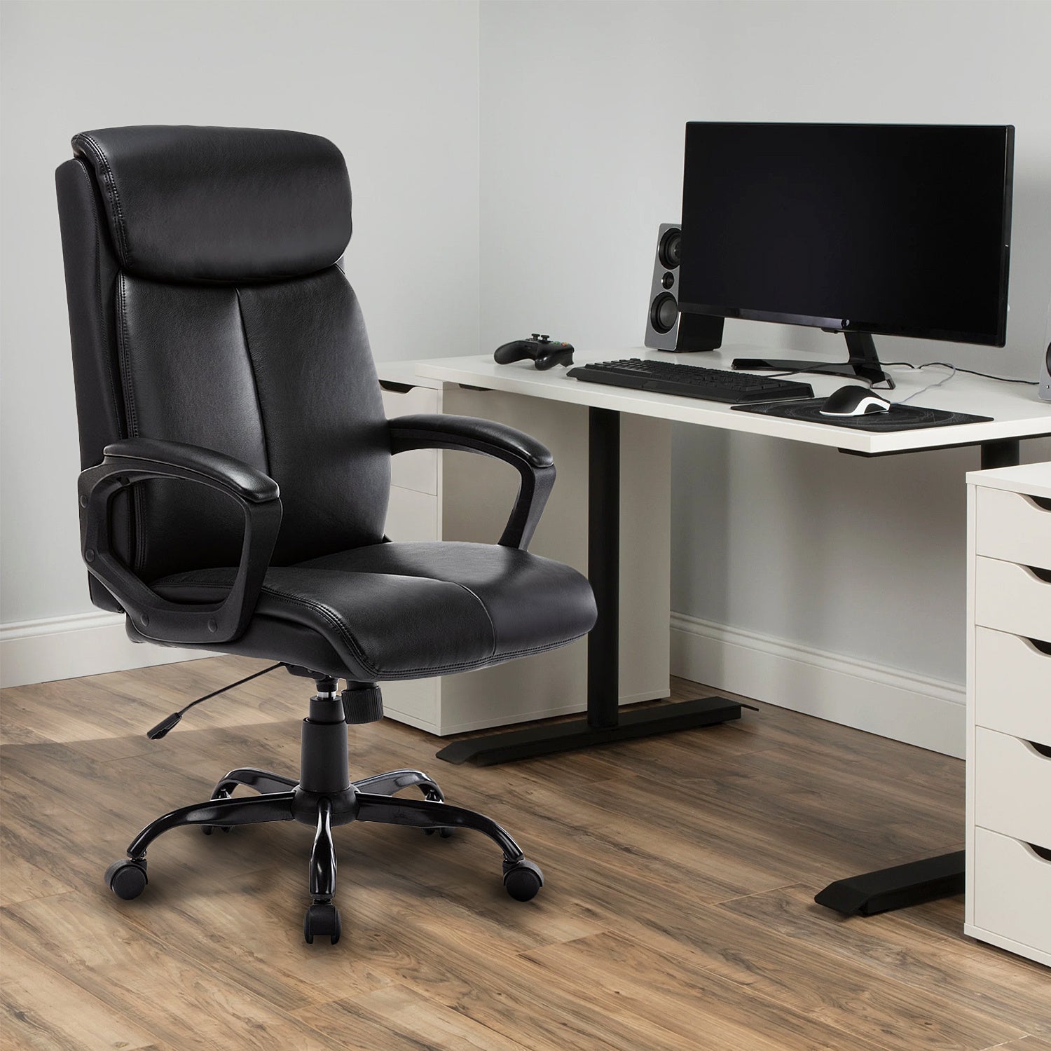 Free Shipping High Back Office Chair - Executive Bonded Leather Computer Desk Swivel Task Chair W/Rocking Function, Black