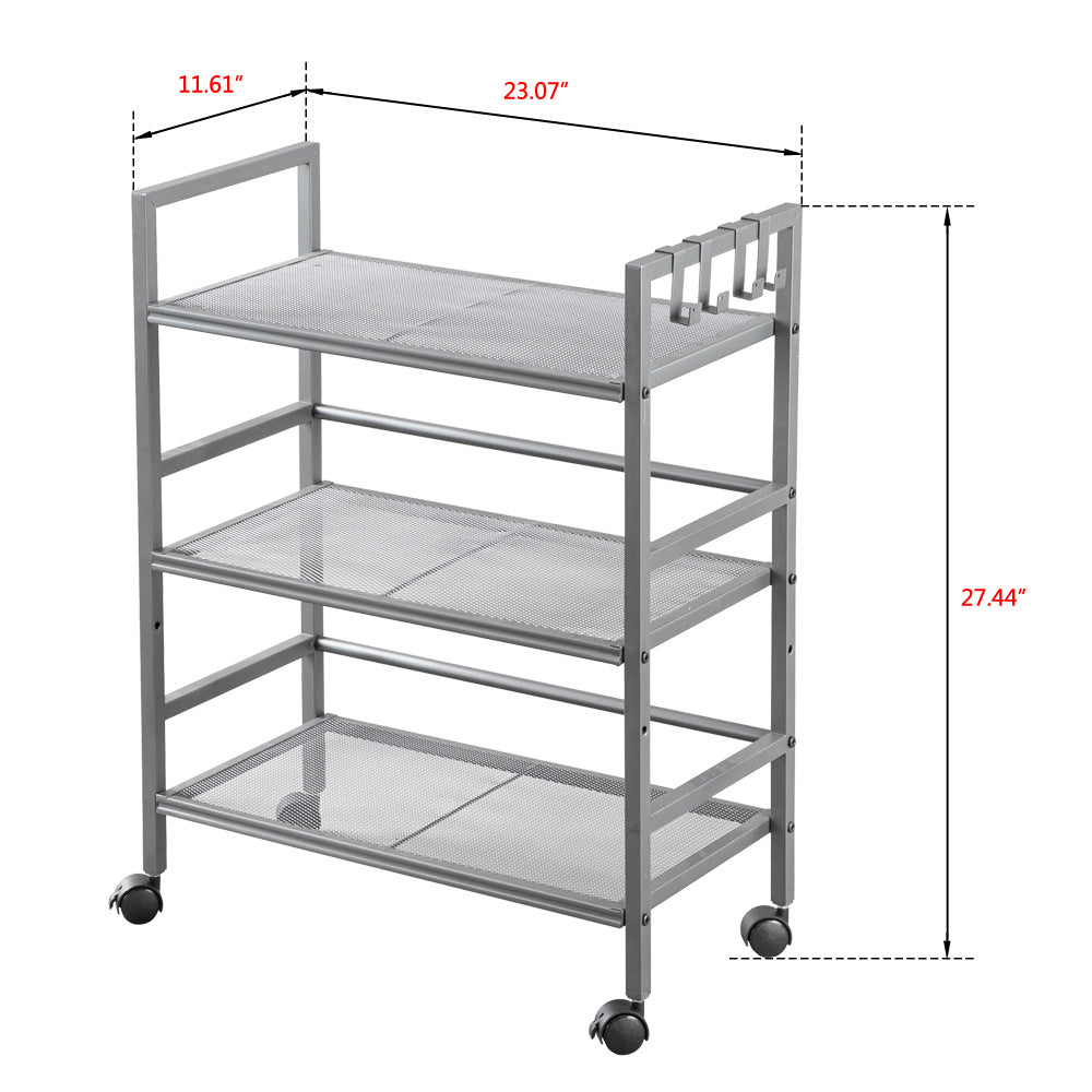 Hodely 3-Shelf Mesh Iron Shelving Unit with Casters for Home Kitchen Office Gray RT