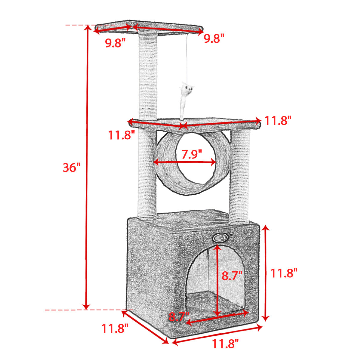 36" Cat Tree Activity Tower Pet Kitty Furniture with Scratching Posts