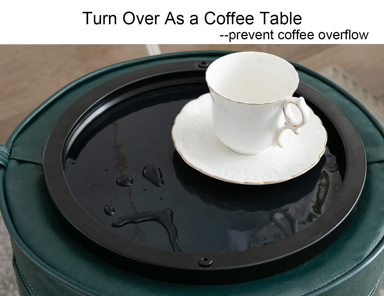 CoVibrant Velvet Vanity Stool with Storage and Tray Mid Century Small Round Ottoman for Bedroom Makeup Desk Living Room