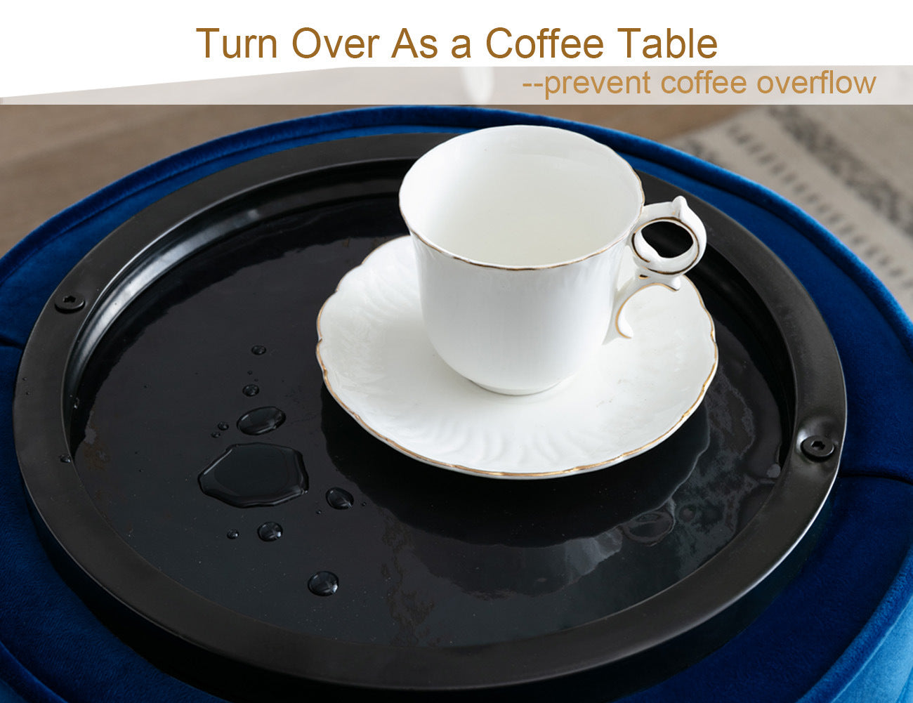 CoVibrant Velvet Vanity Stool with Storage and Tray Mid Century Small Round Ottoman for Bedroom Makeup Desk Living Room