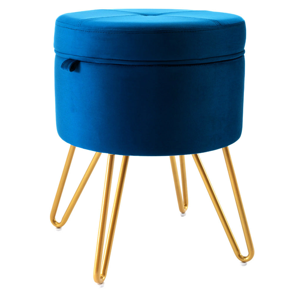 CoVibrant Velvet Vanity Stool with Storage and Tray Mid Century Small Round Ottoman for Bedroom Makeup Desk Living Room