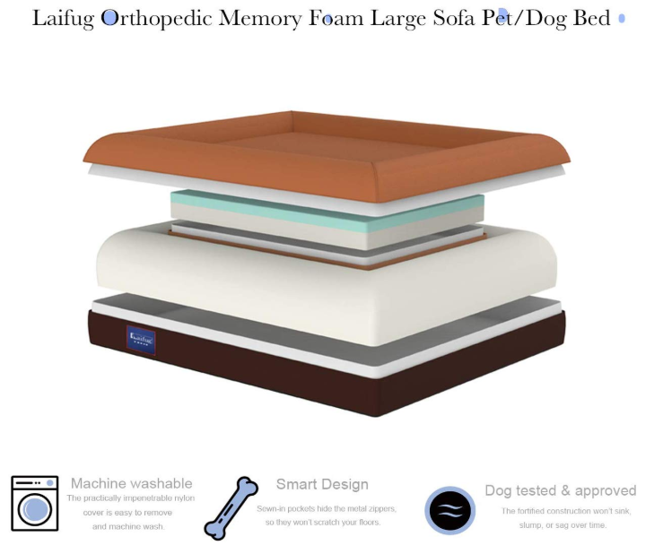 Orthopedic Memory Foam Dog Bed Dog Couch with Durable Water Proof Liner and Removable Washable Cover, Large