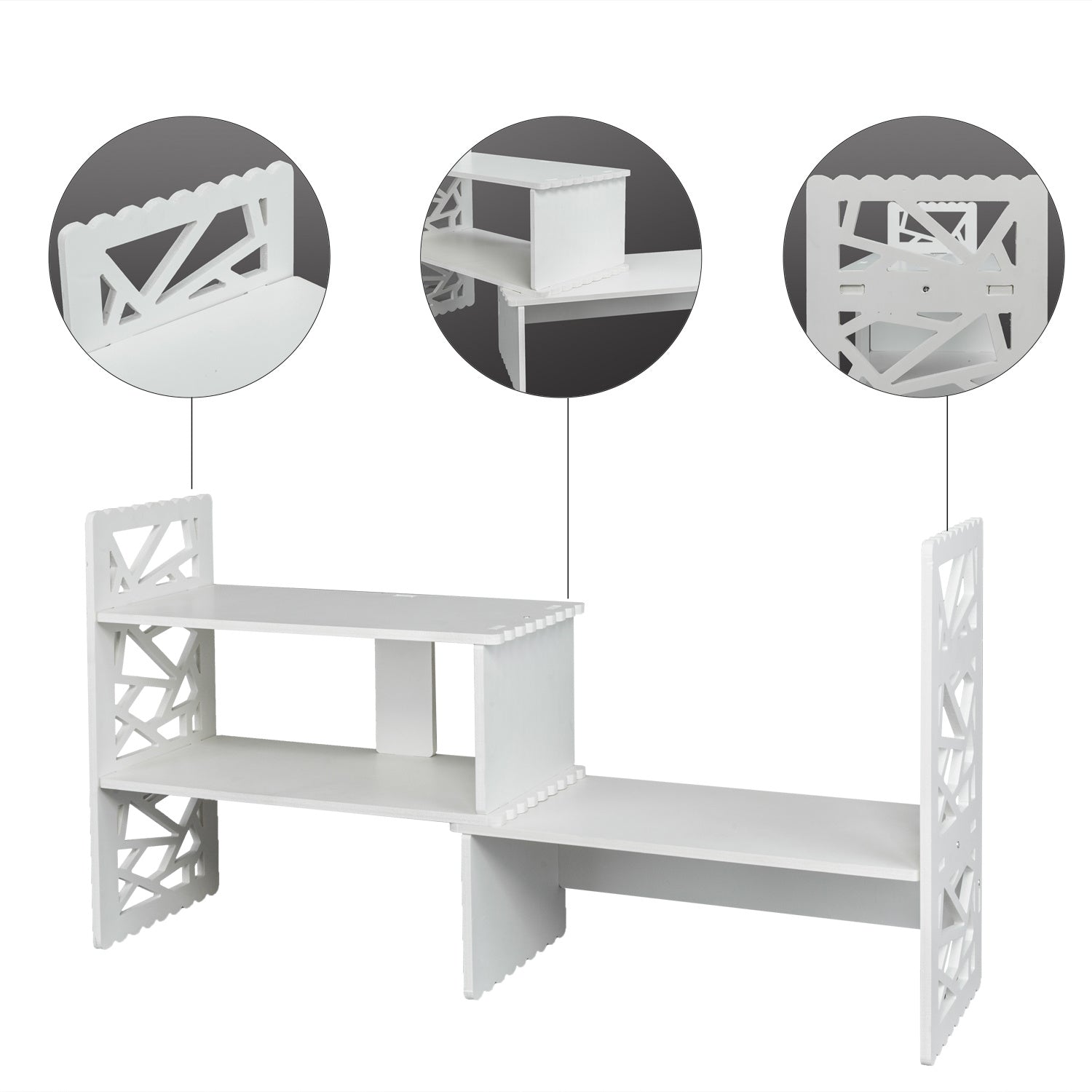 Free shipping Expandable Openwork Desktop Bookshelf Organizer Shelving Unit White Matte Finish YJ