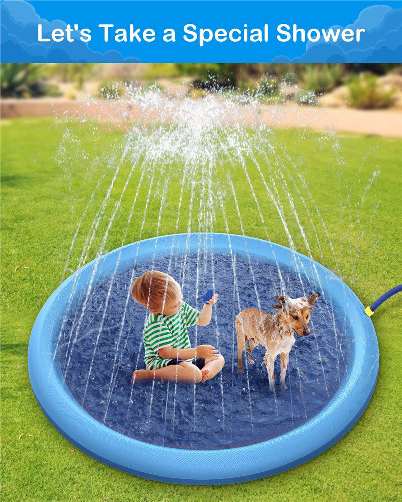 Upgraded Sprinkler Splash Pad for Kids, Inflatable Outdoor Water Mat Toys Wading Swimming Pool, 150cm Kiddie Summer Toys for 1-12 Years Old Children Toddler Girls Boys pet